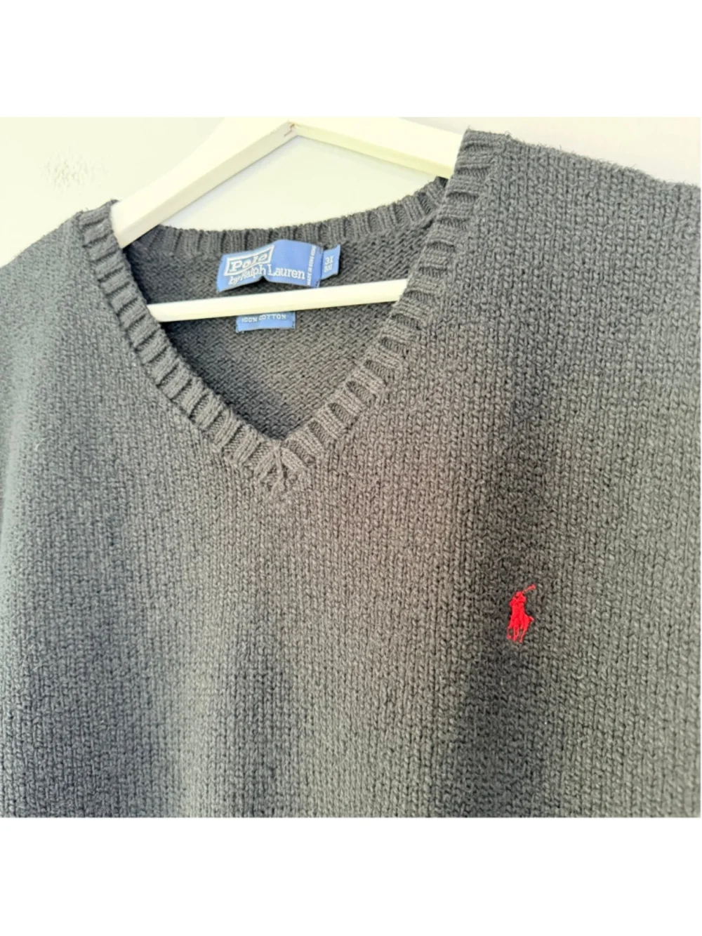 Polo by Ralph Lauren V-Neck Cotton Knit Sweater Men's 3XL Black Heritage Preppy